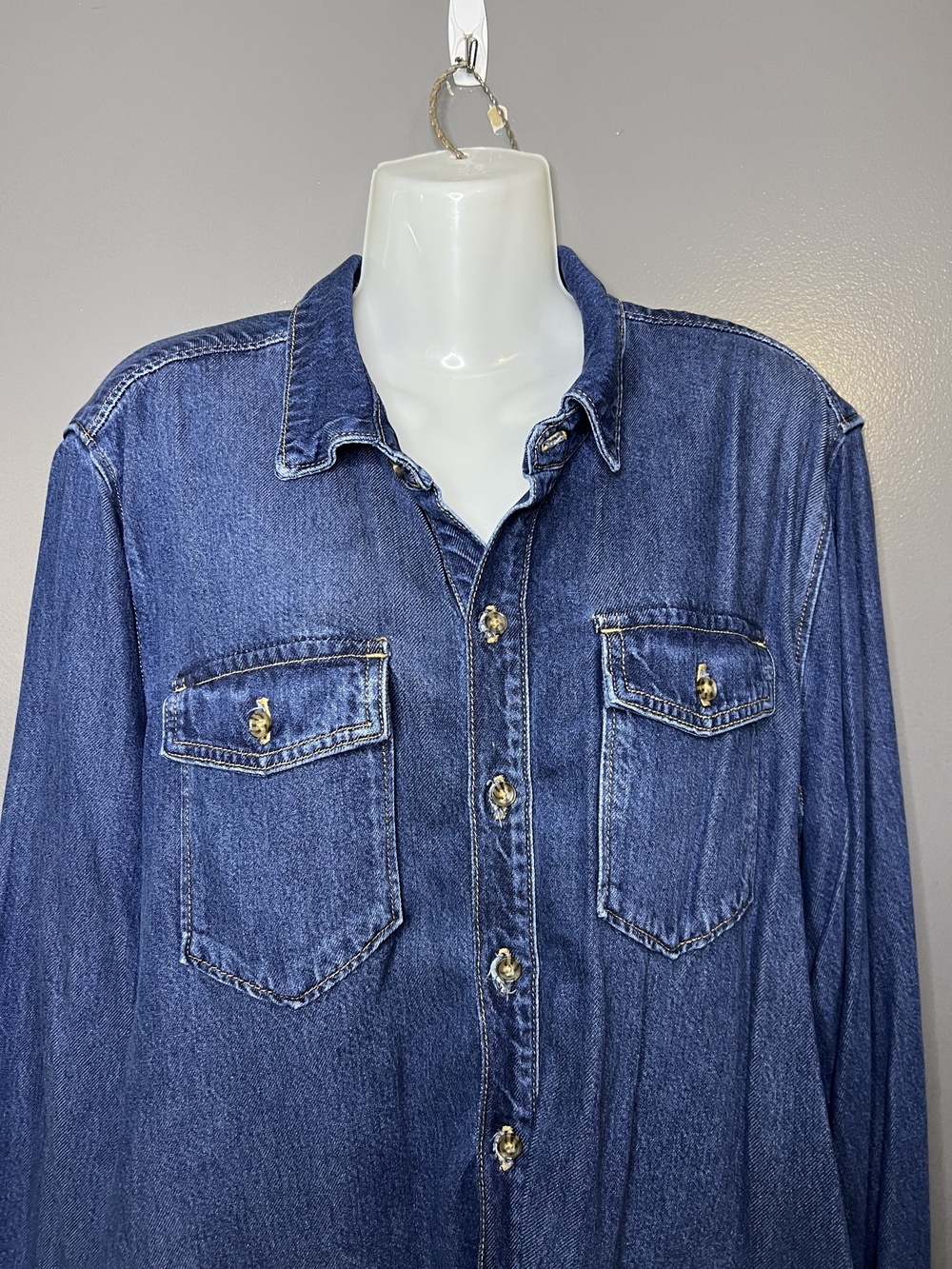 Good American Shirt Womens 2 Blue Tencel Denim Button Front Long Sleeve Top